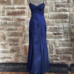 NWOT- Black and Blue Embroidered Strappy Back Gown, Size S